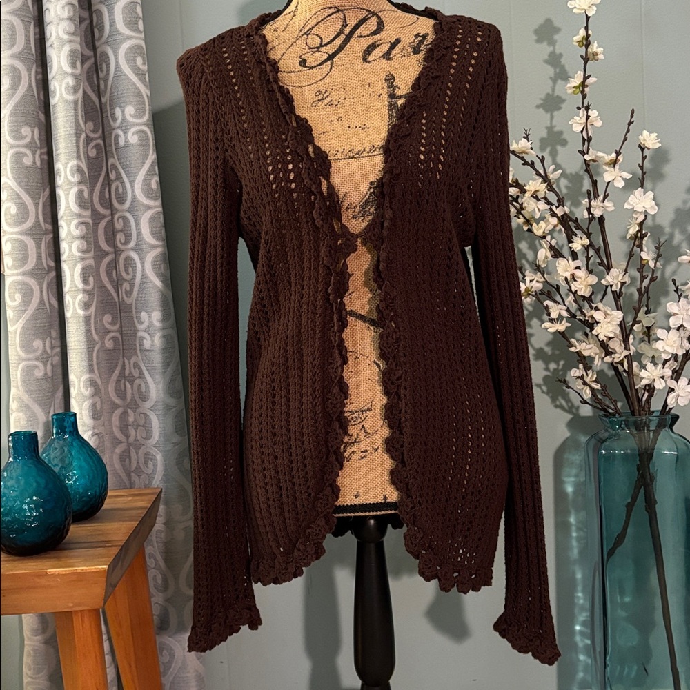 Christopher & Banks Boho Crotchet Open Front Cardigan